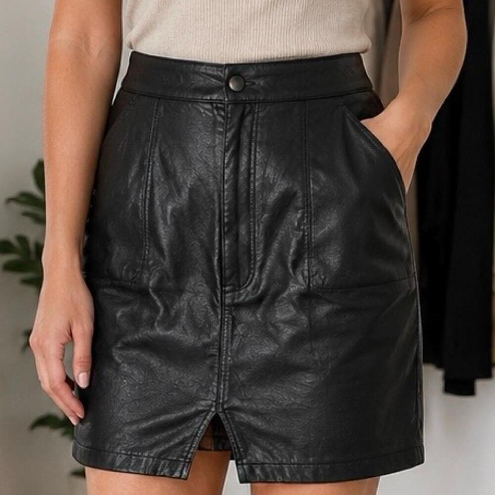 Womens black leather mini skirt